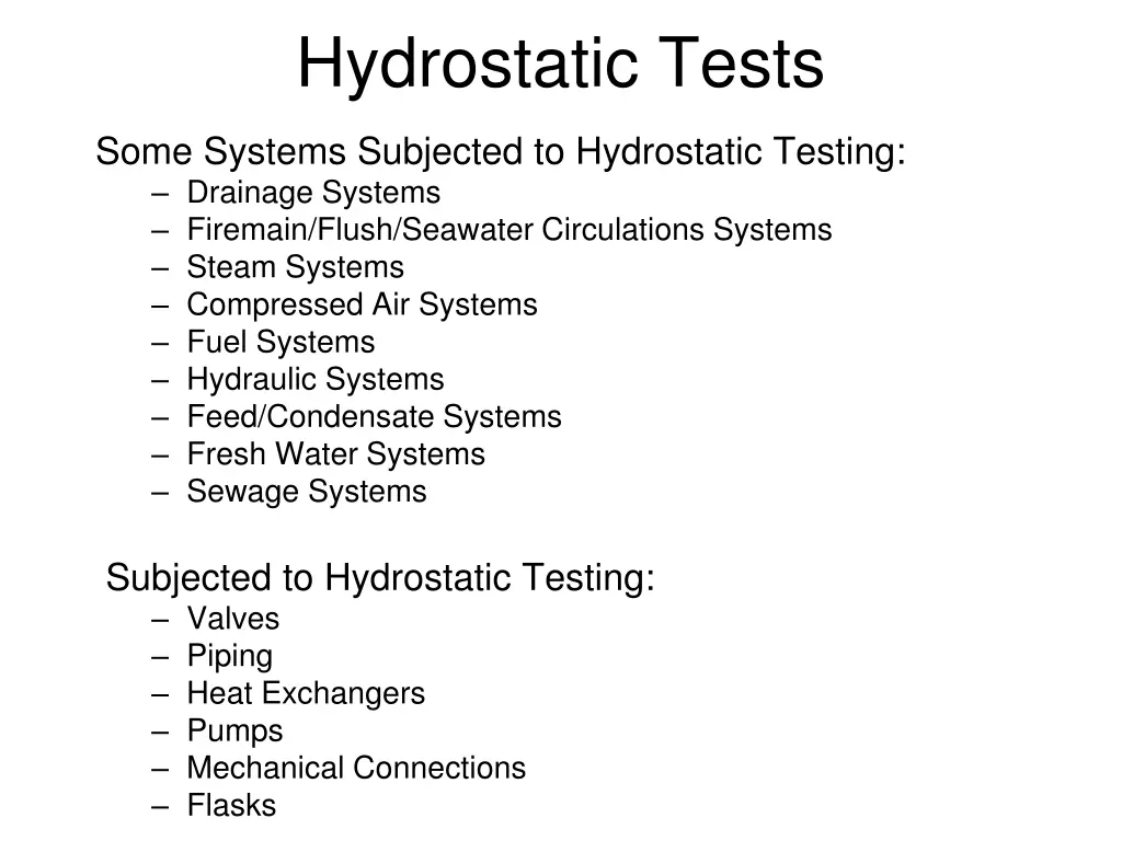 hydrostatic tests