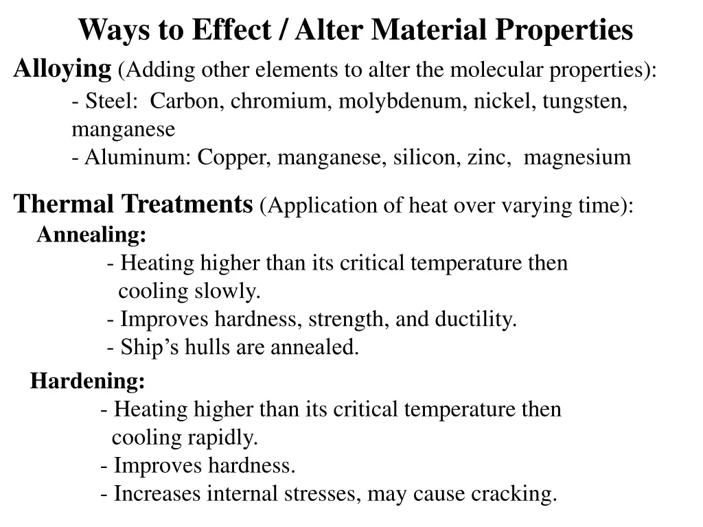 ways to effect alter material properties alloying