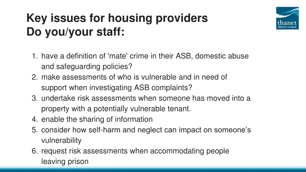 key issues for housing providers do you your staff