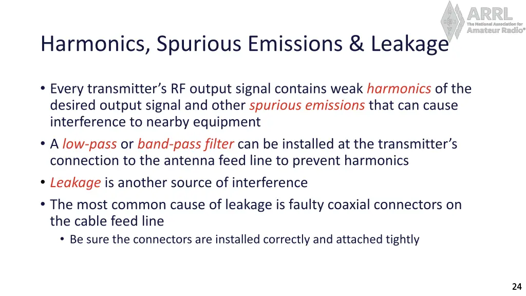 harmonics spurious emissions leakage