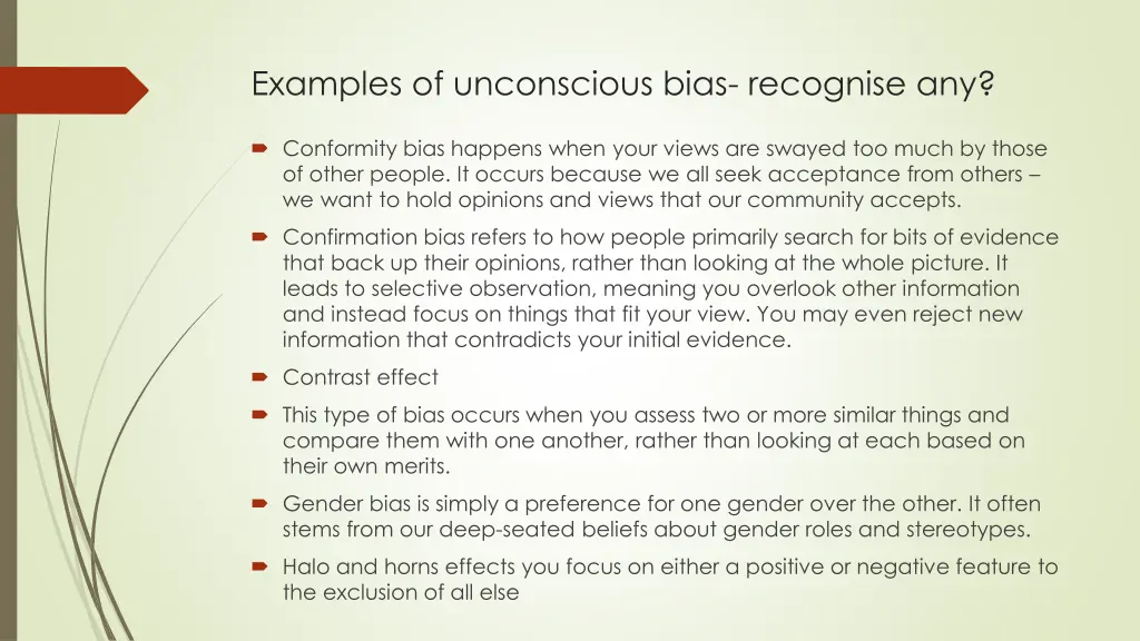 examples of unconscious bias recognise any