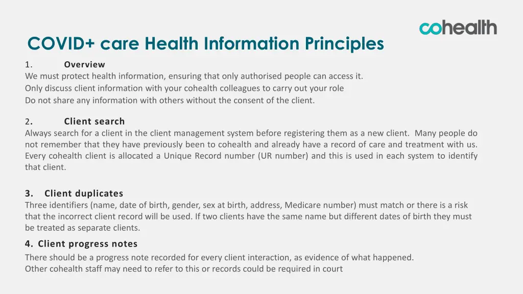 covid care health information principles