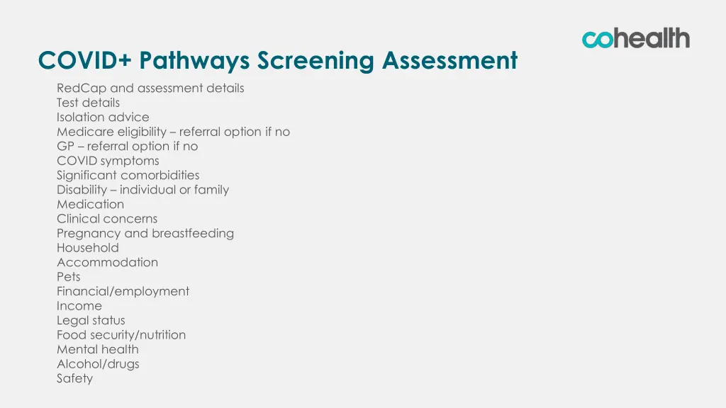 covid pathways screening assessment