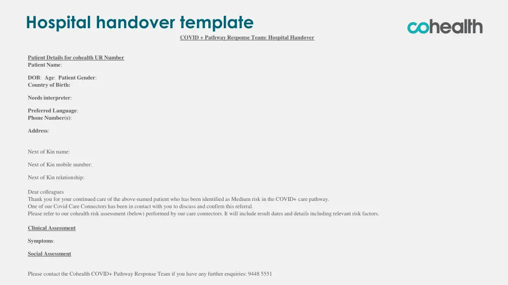 hospital handover template