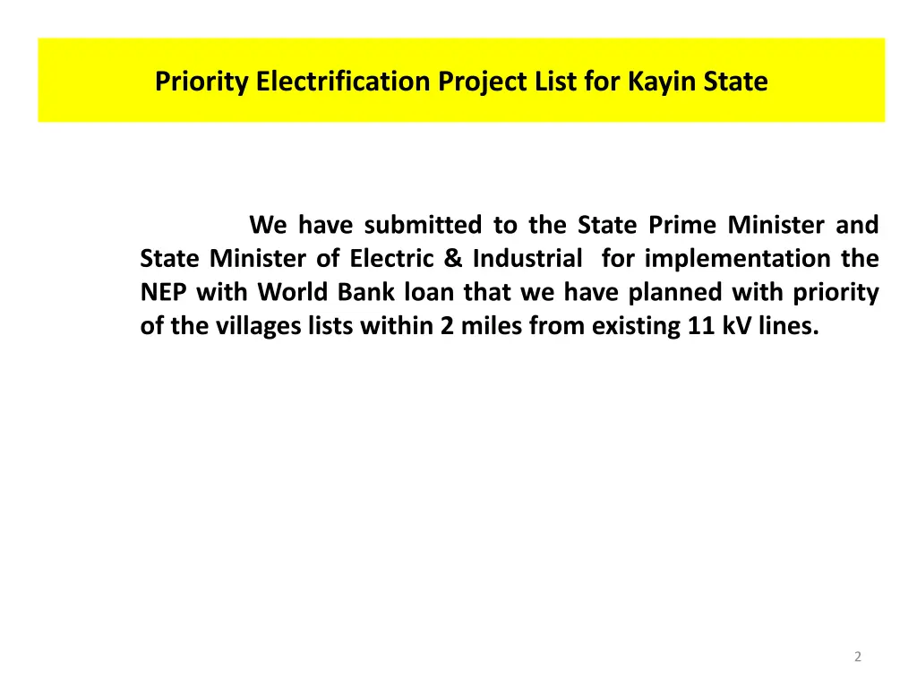 priority electrification project list for kayin