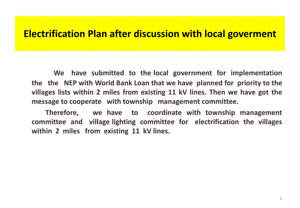 electrification plan after discussion with local