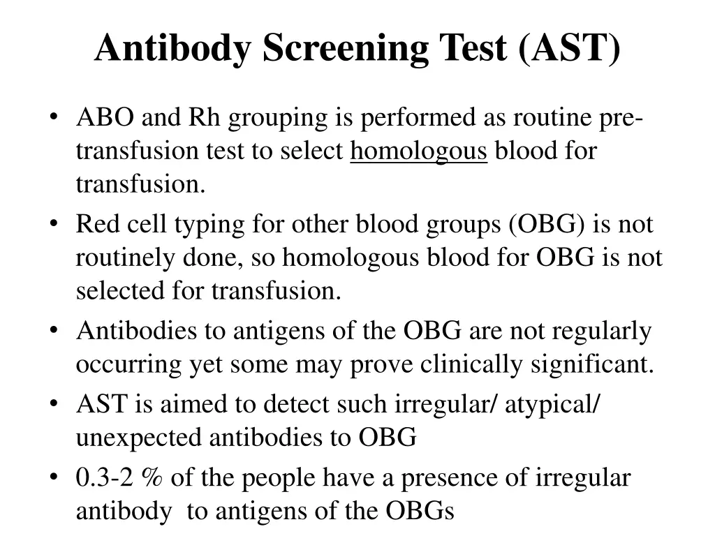 antibody screening test ast