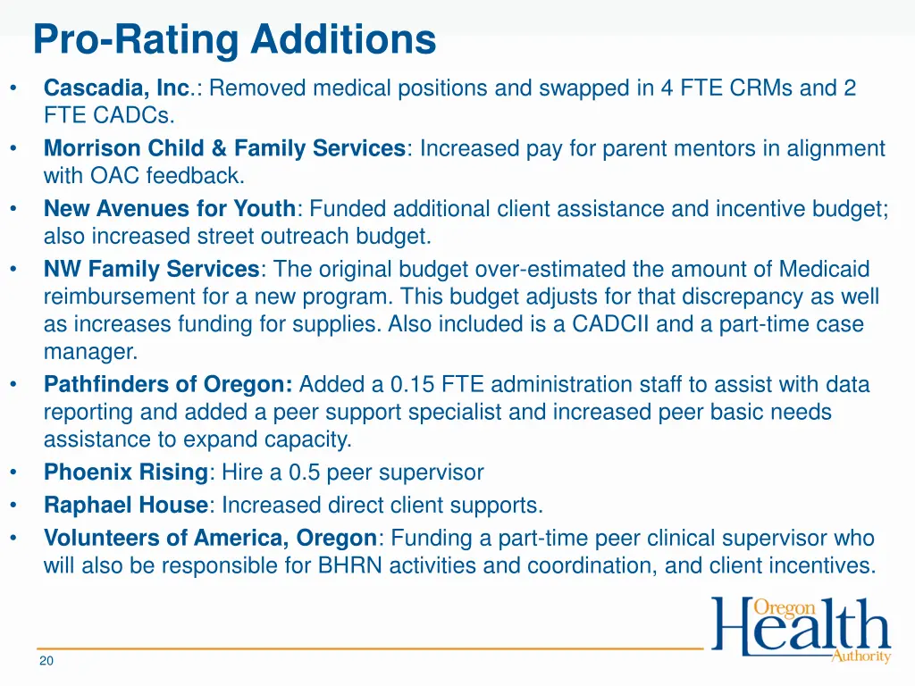 pro rating additions cascadia inc removed medical