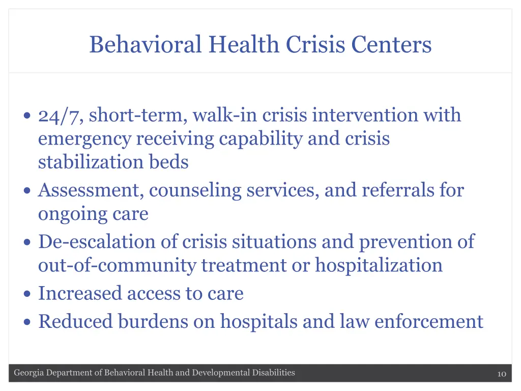 behavioral health crisis centers