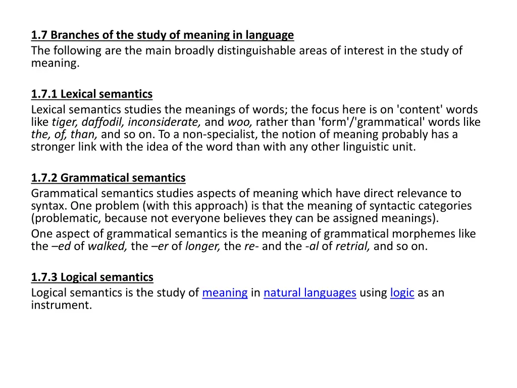 1 7 branches of the study of meaning in language