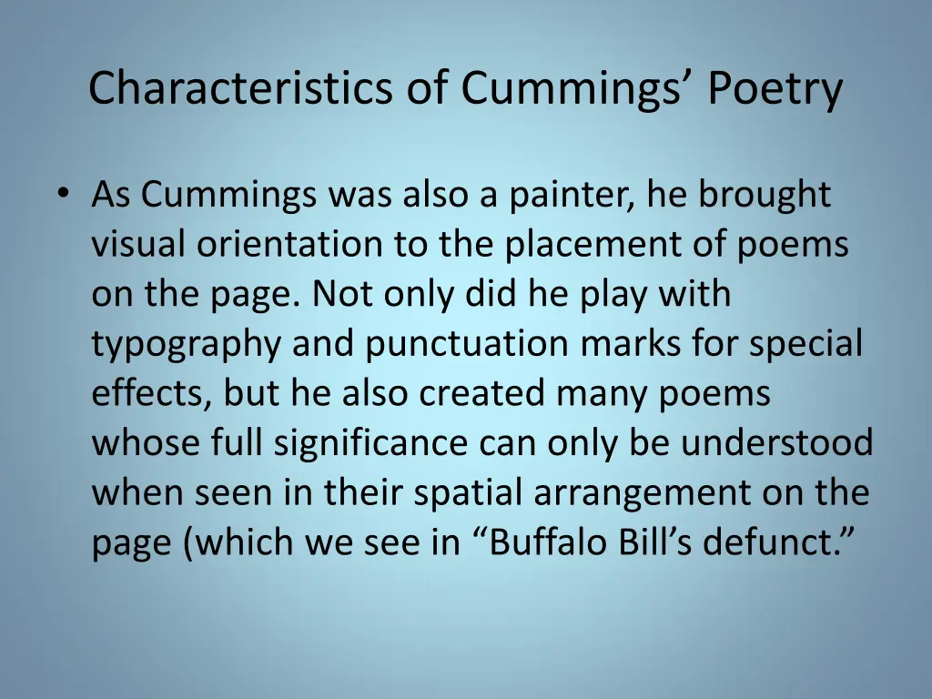 characteristics of cummings poetry