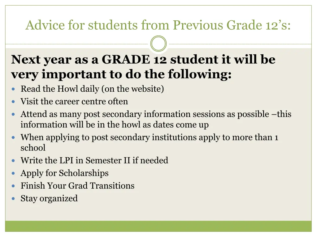 advice for students from previous grade 12 s