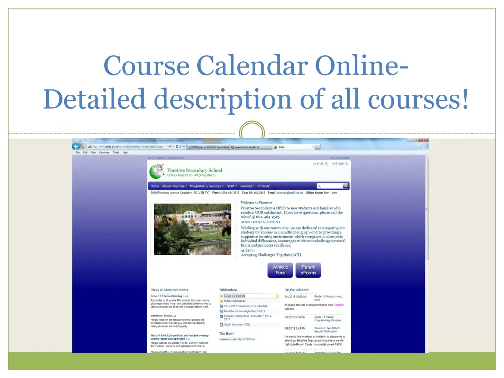 course calendar online detailed description