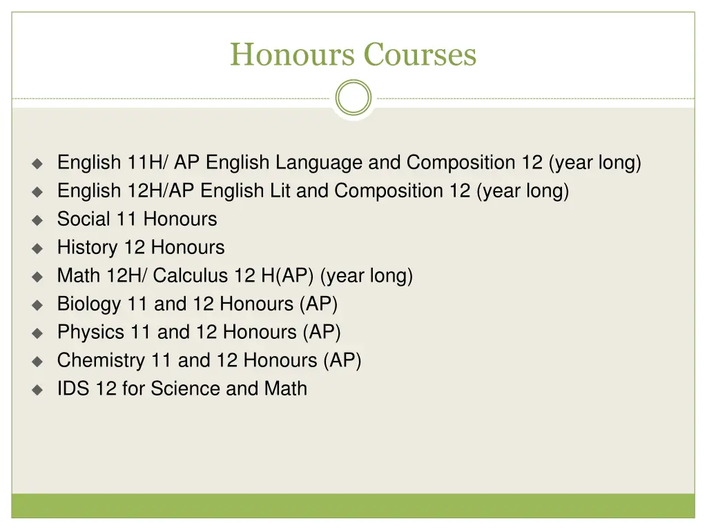 honours courses