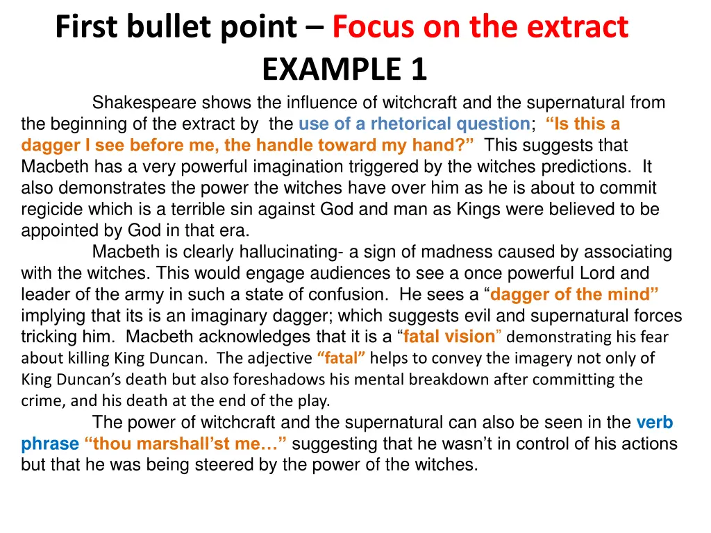 first bullet point focus on the extract example 1