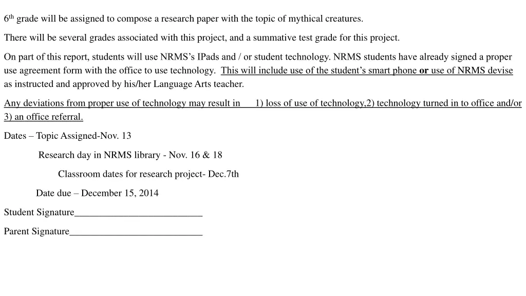 6 th grade will be assigned to compose a research