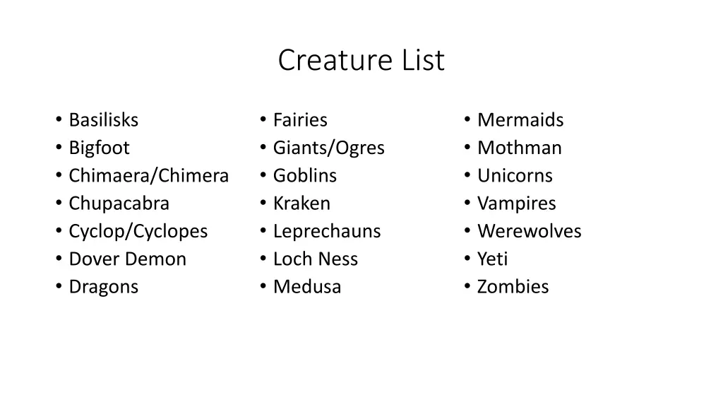 creature list