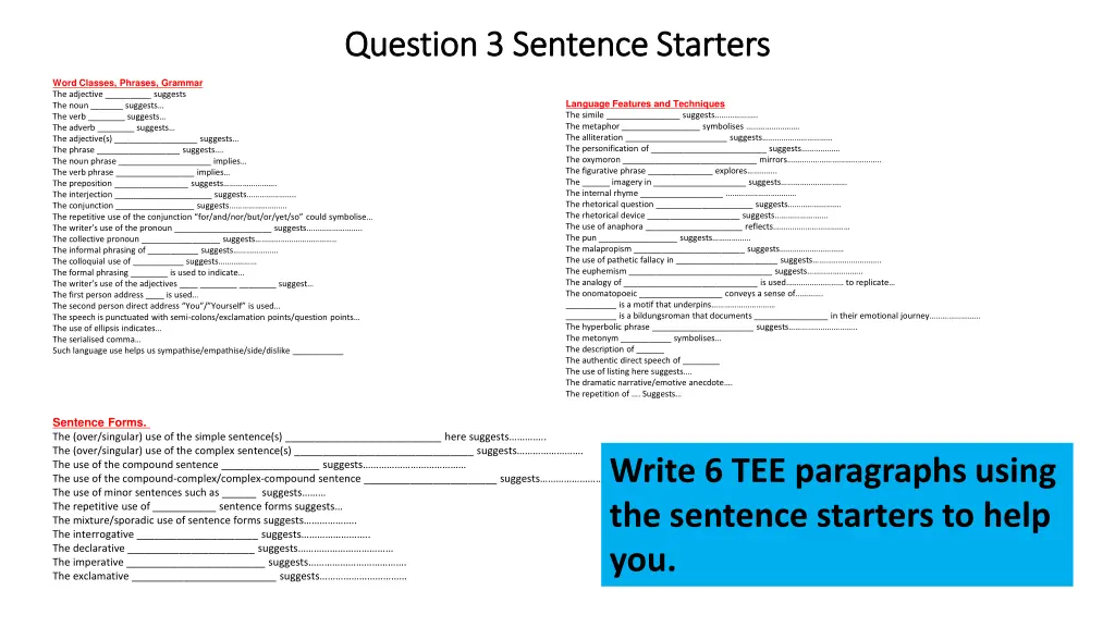 question question 3 3 sentence starters sentence