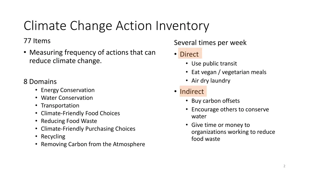 climate change action inventory 77 items