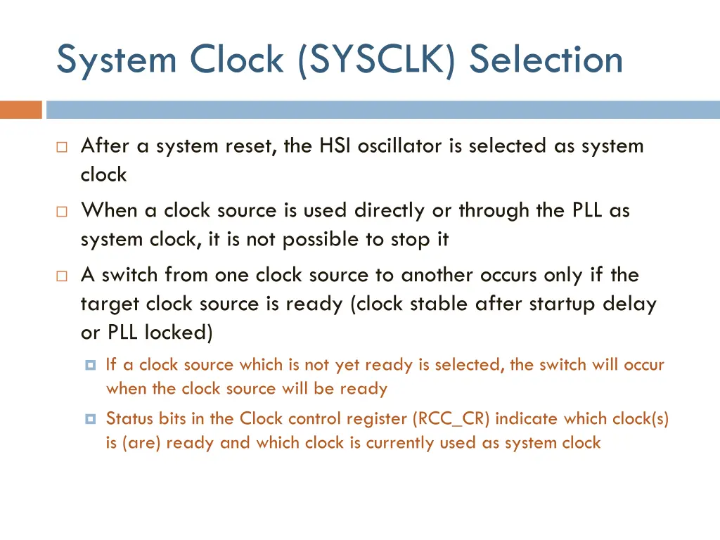 system clock sysclk selection