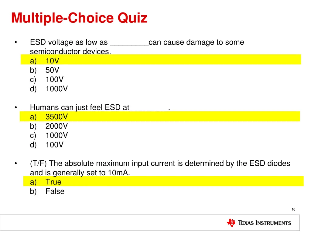 multiple choice quiz