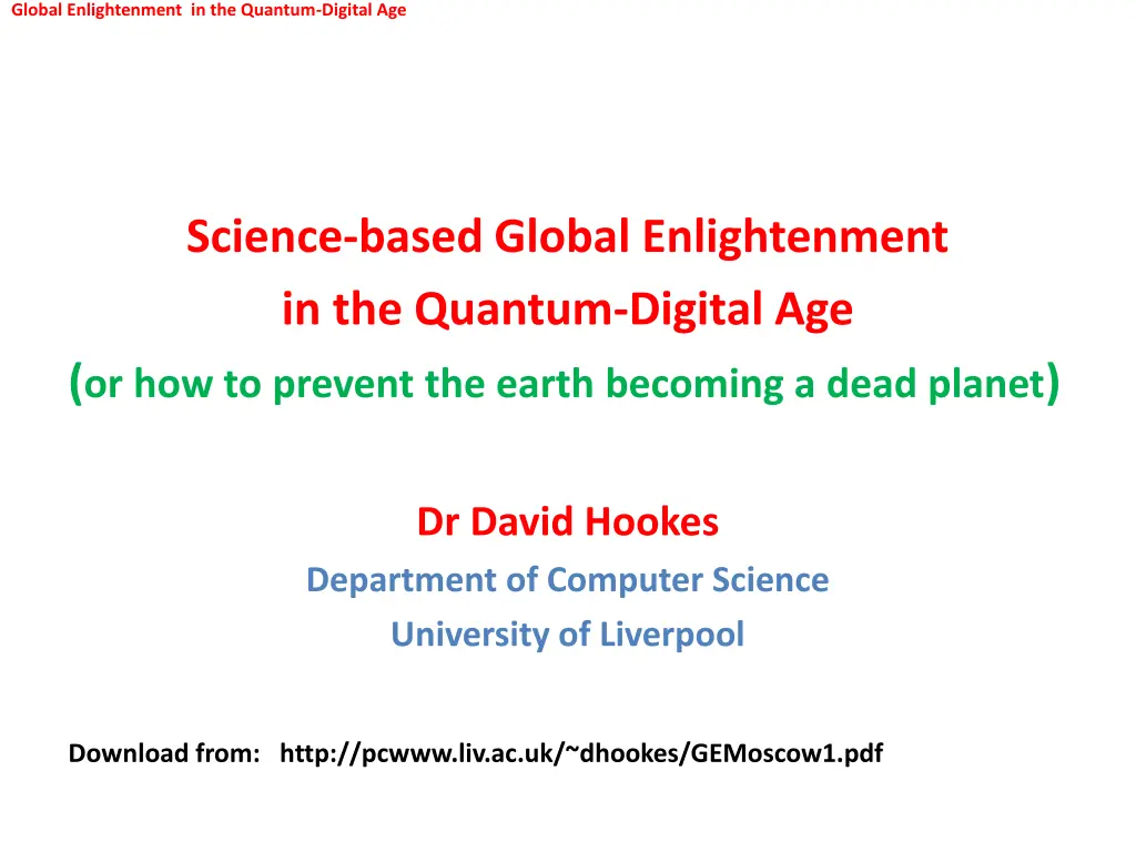 global enlightenment in the quantum digital age