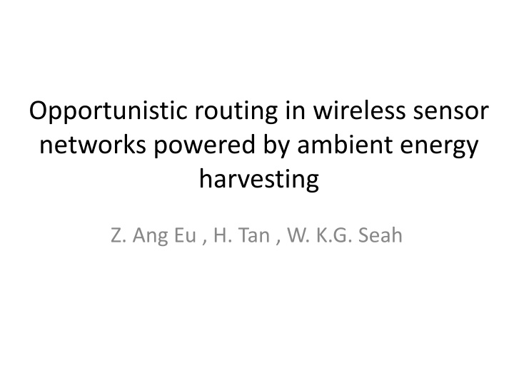 opportunistic routing in wireless sensor networks