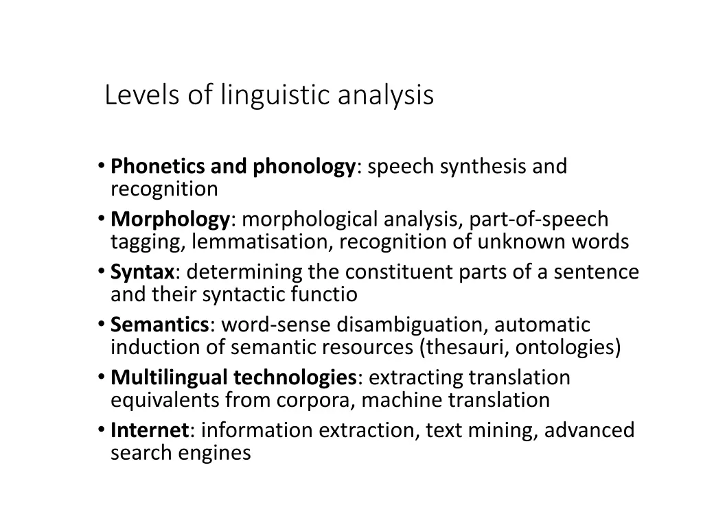 levels of linguistic analysis