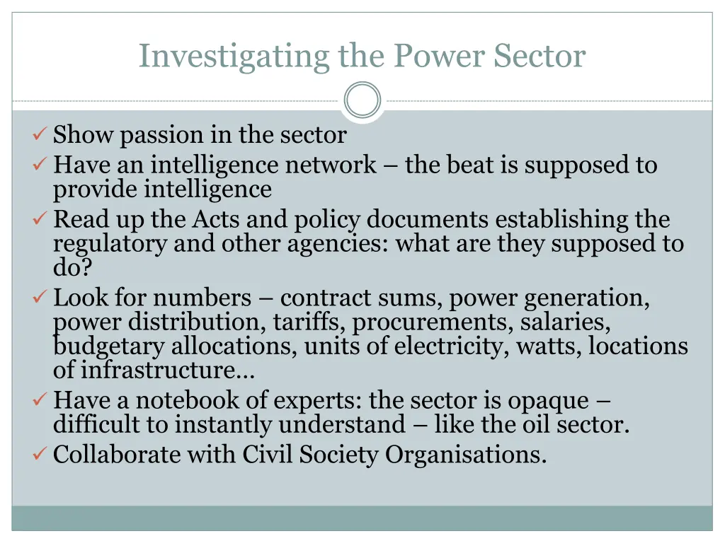 investigating the power sector