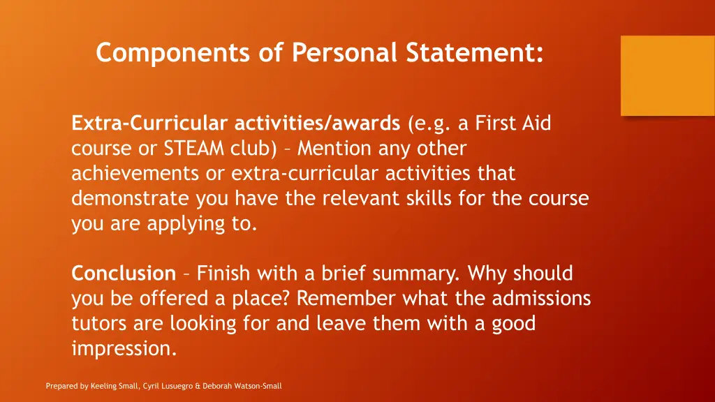 components of personal statement 1