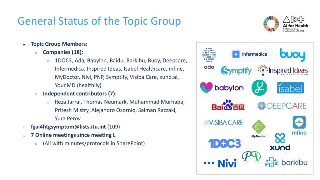 general status of the topic group