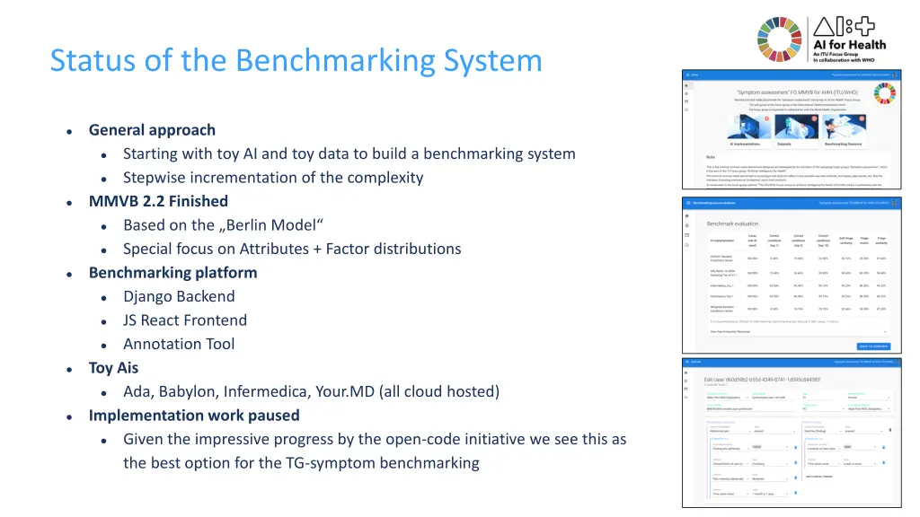 status of the benchmarking system