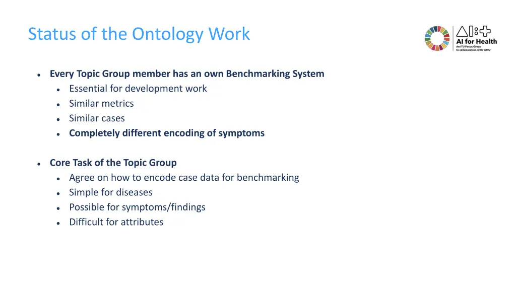 status of the ontology work