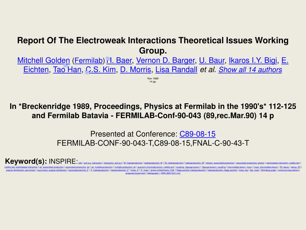 report of the electroweak interactions