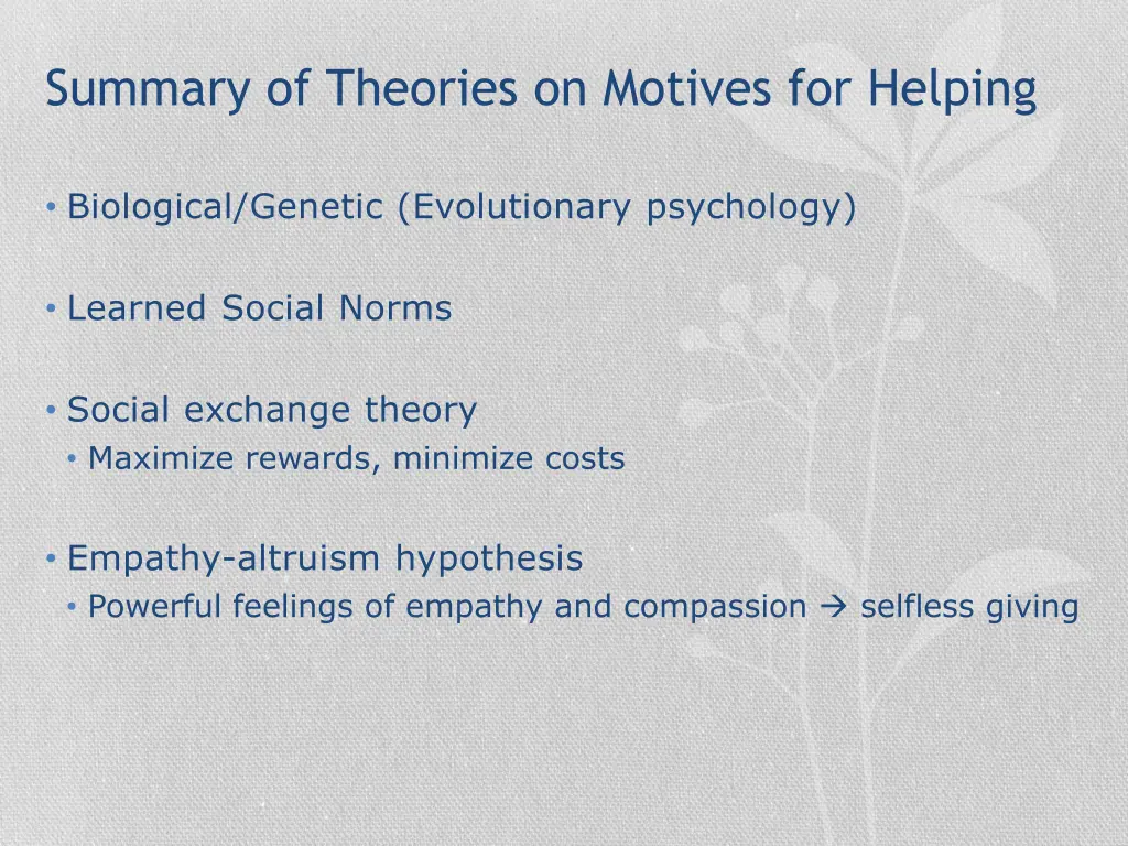 summary of theories on motives for helping