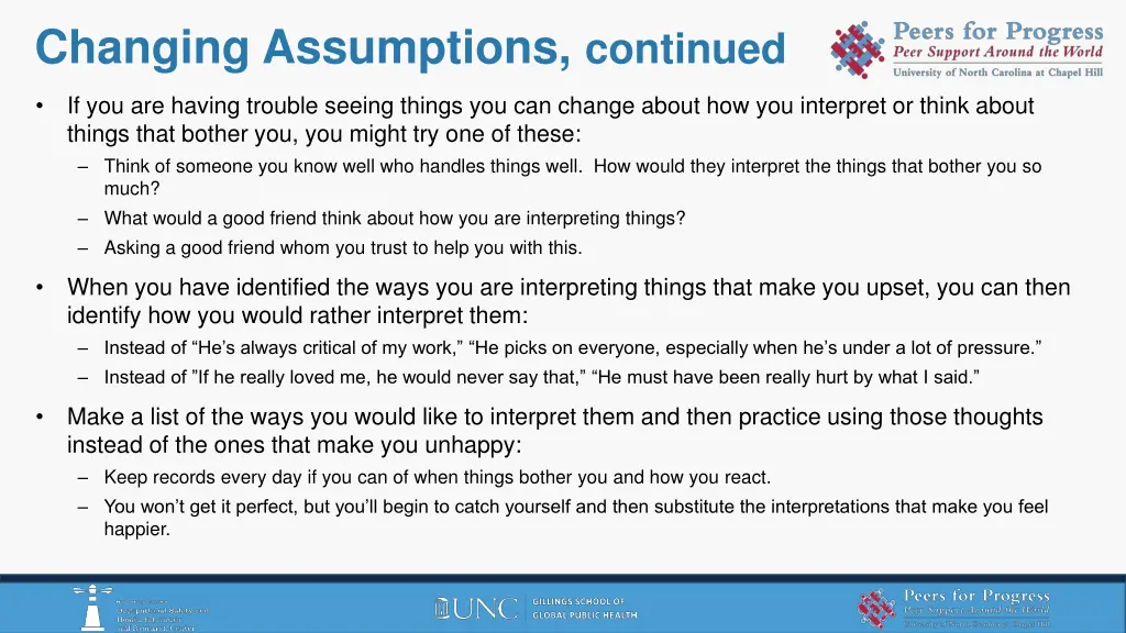 changing assumptions continued