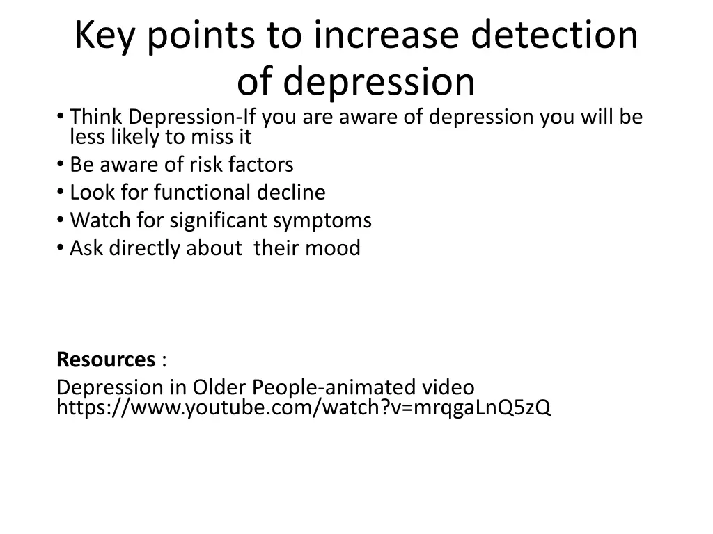 key points to increase detection of depression