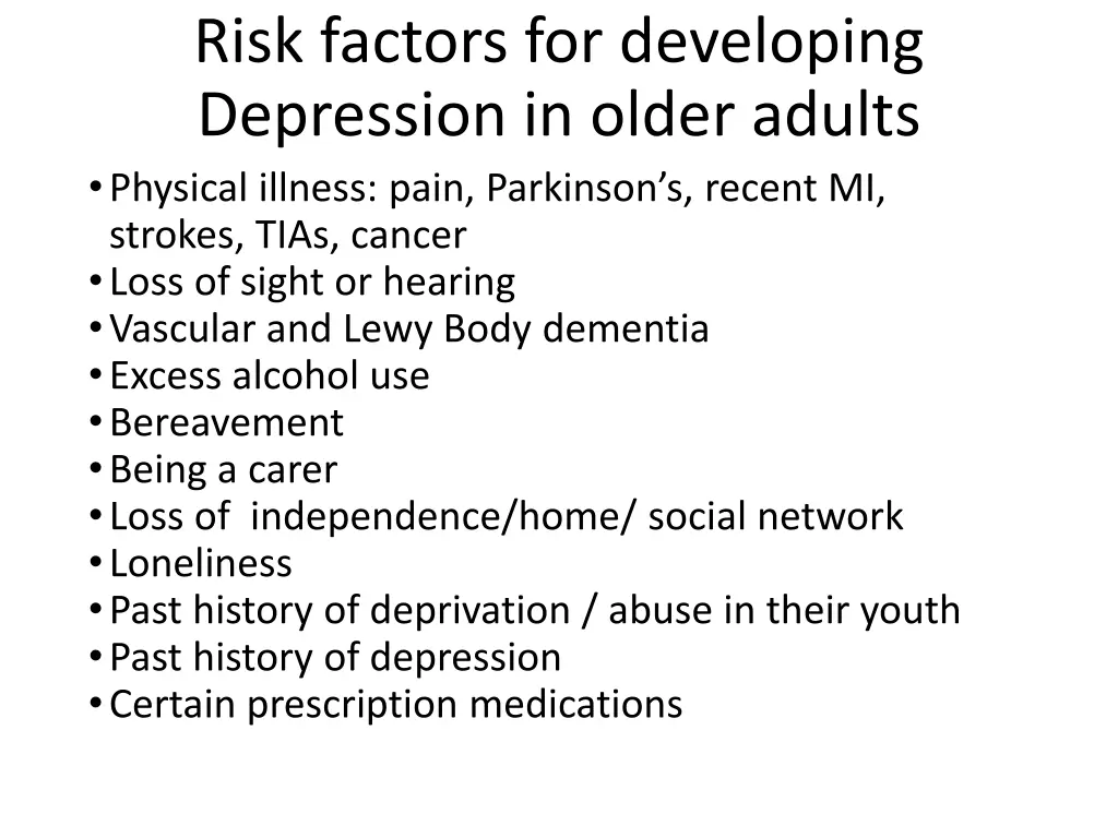 risk factors for developing depression in older