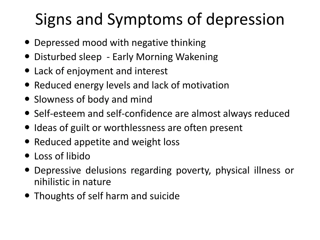 signs and symptoms of depression