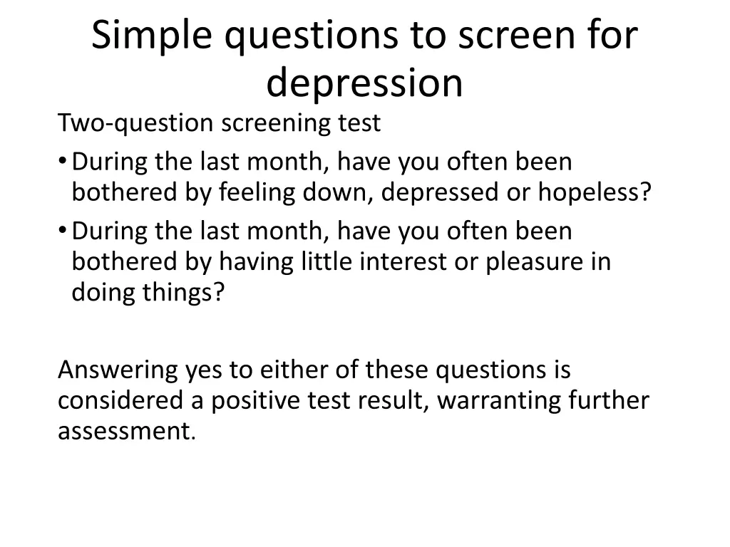 simple questions to screen for depression