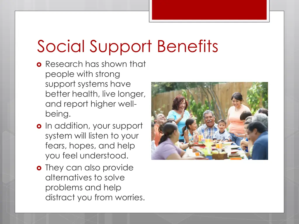 social support benefits research has shown that