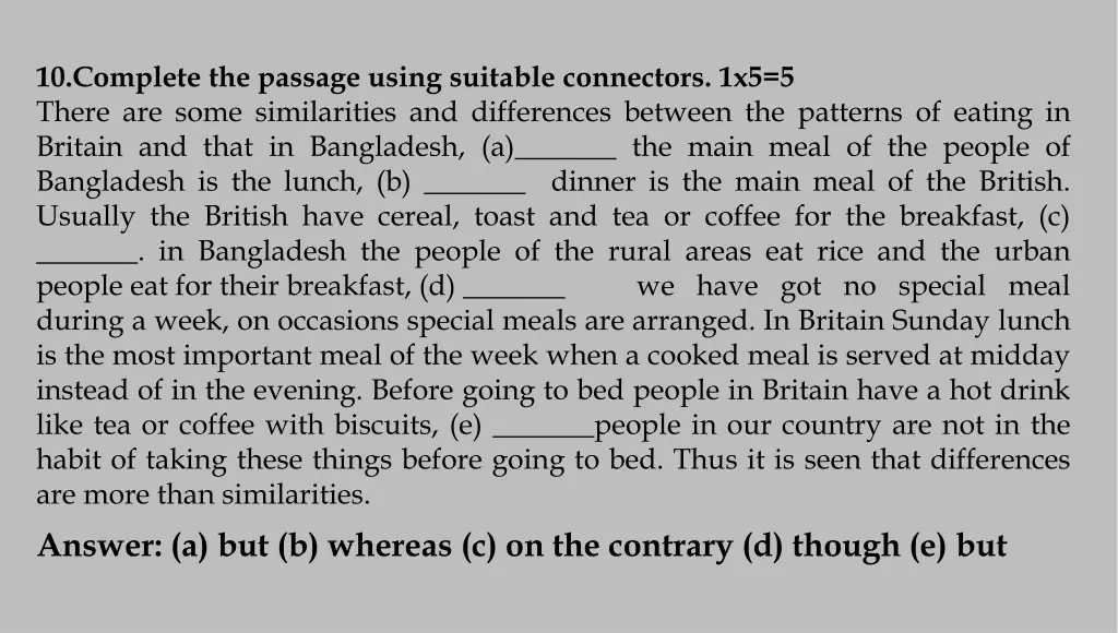 10 complete the passage using suitable connectors