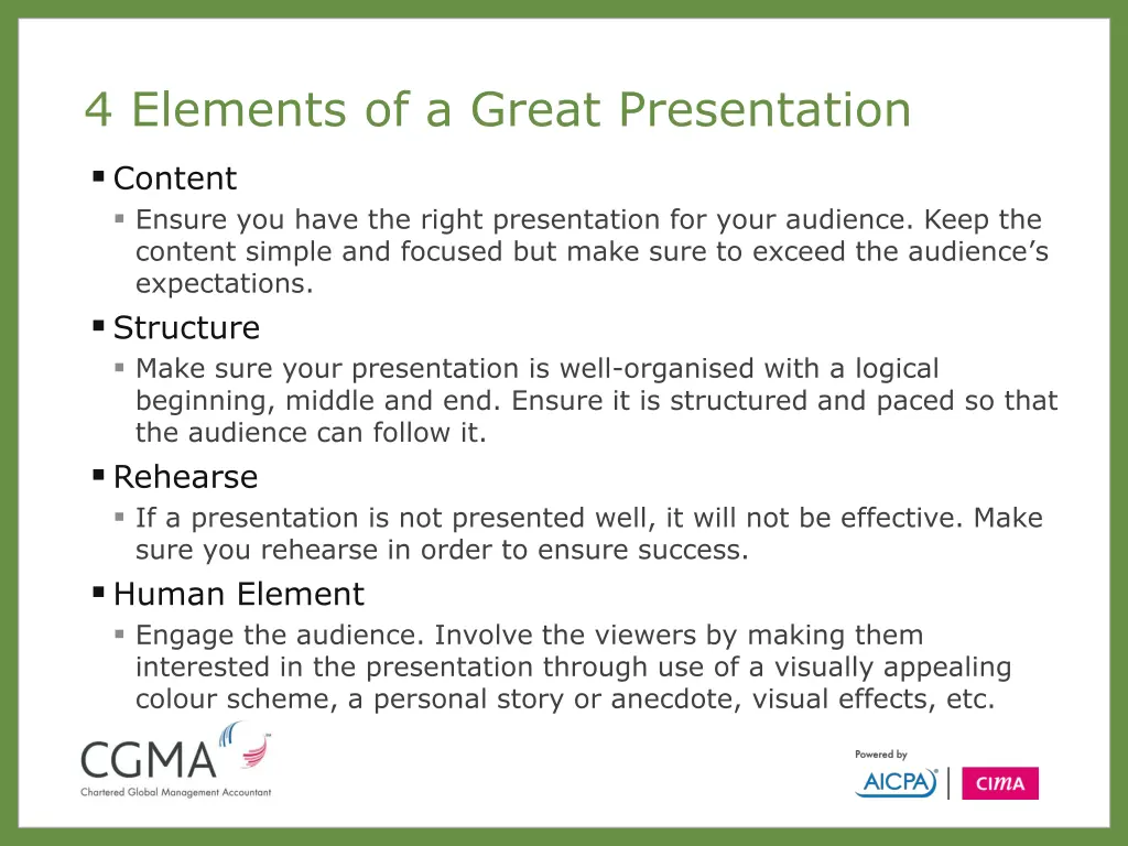 4 elements of a great presentation