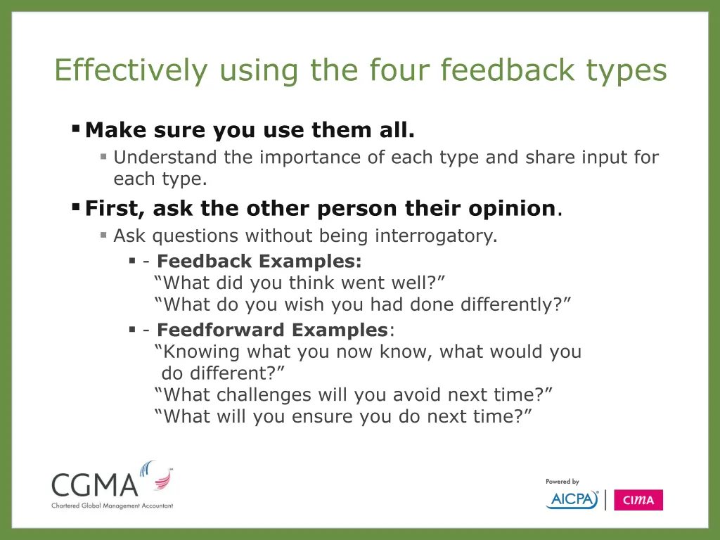 effectively using the four feedback types