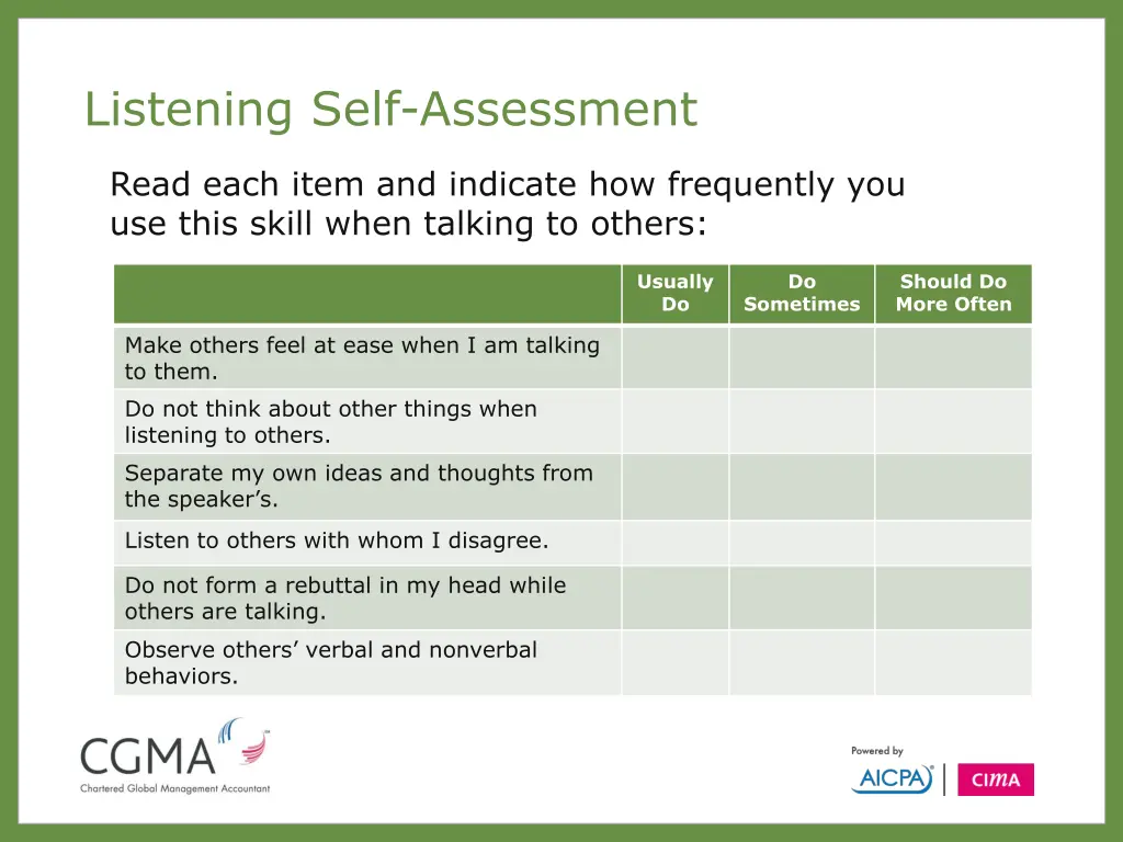 listening self assessment