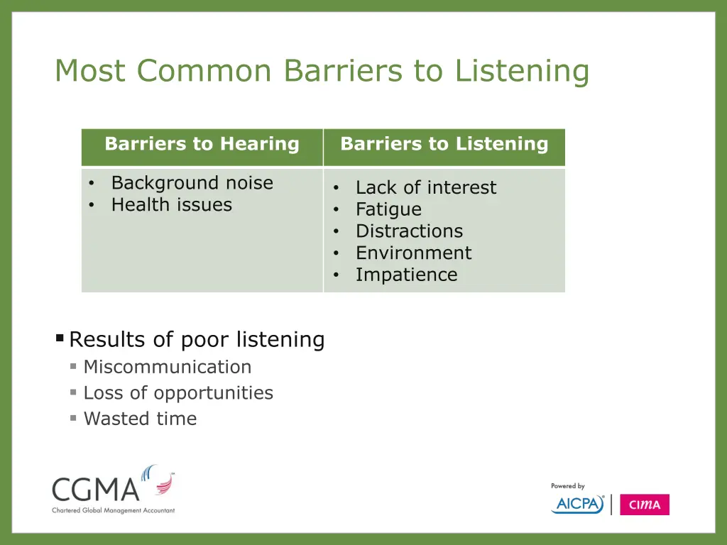 most common barriers to listening