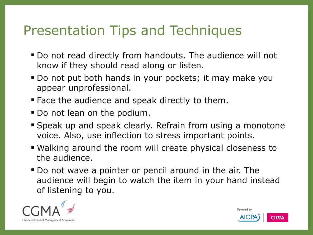 presentation tips and techniques