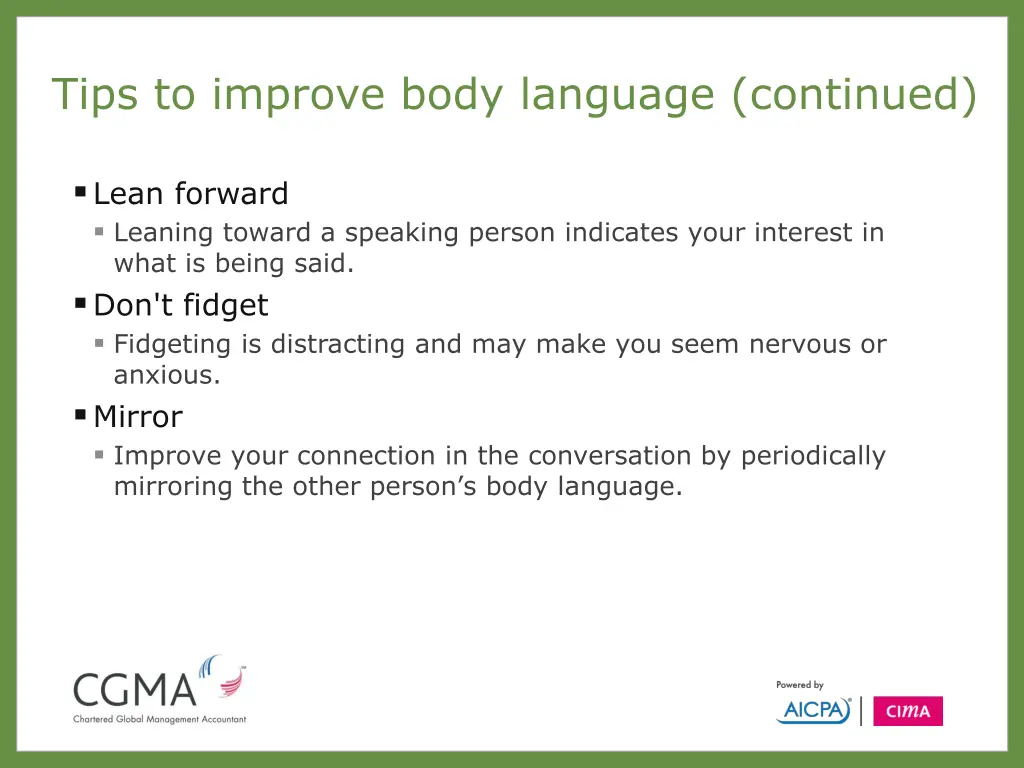 tips to improve body language continued