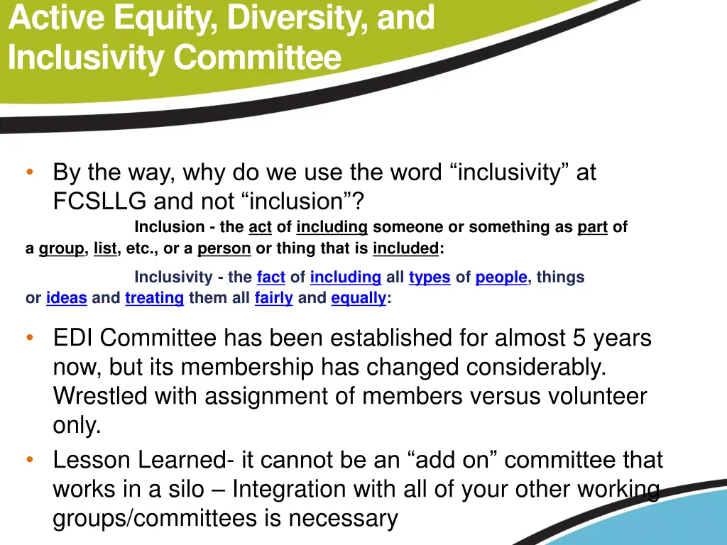 active equity diversity and inclusivity committee