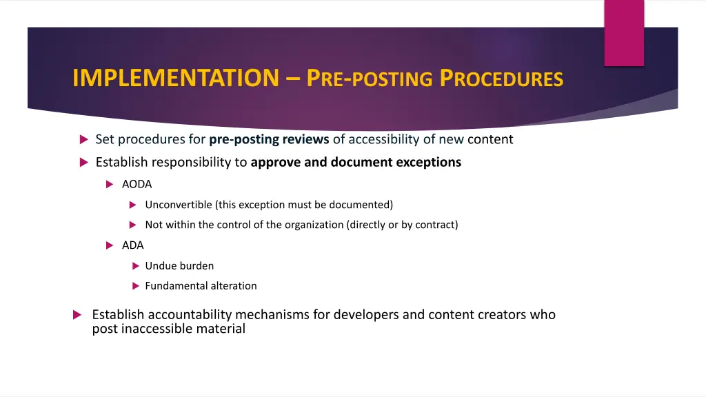 implementation p re posting p rocedures